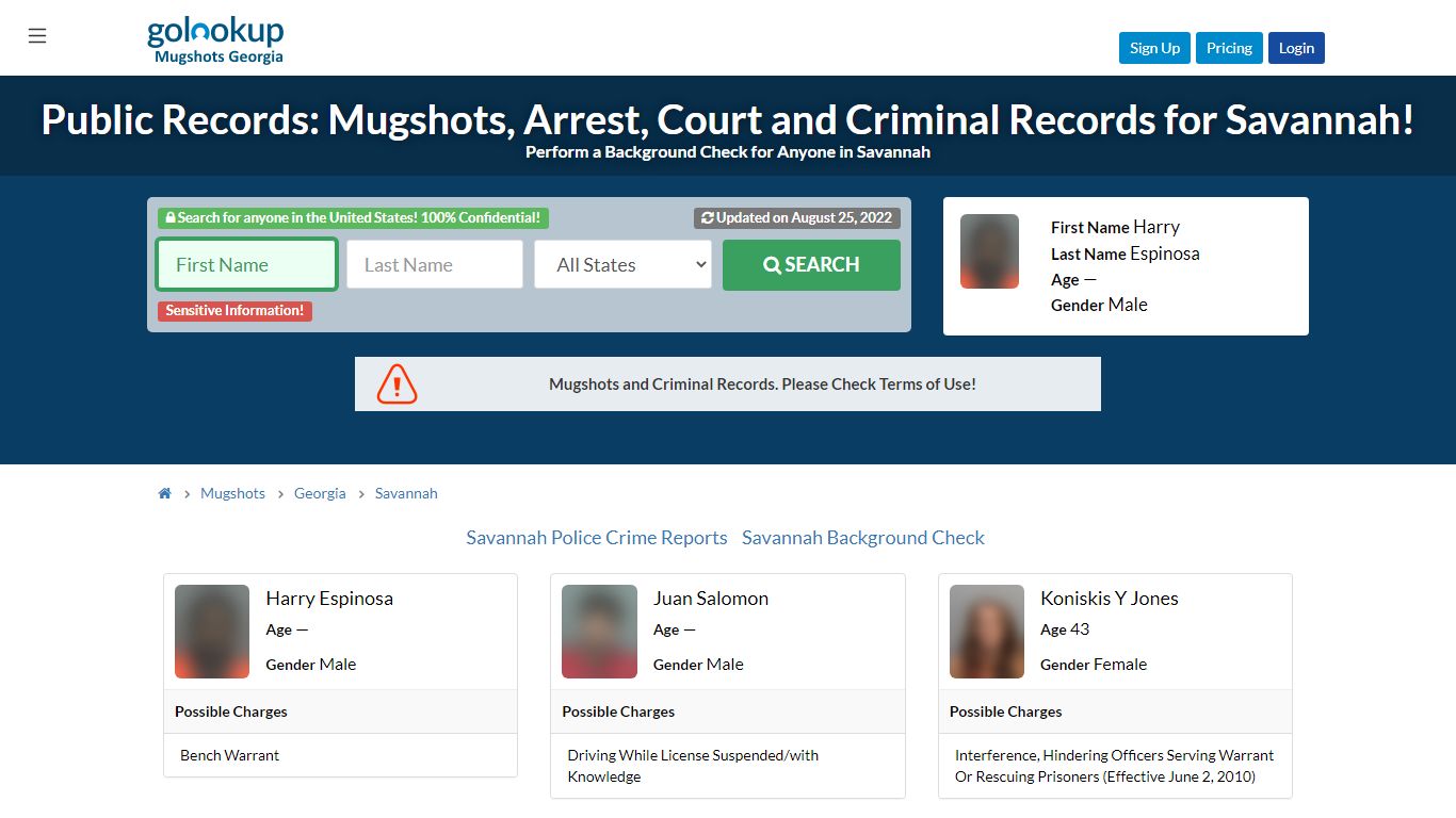 Mugshots Savannah, Arrest Records Savannah - GoLookUp